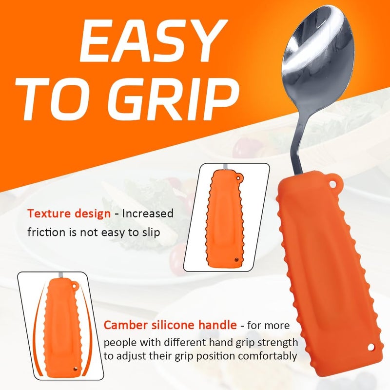 Ehucon Adaptive Weighted Silverware Utensils Angled Spoon for Hand Tremors Parkinsons,Weighted Utensils with Non-Slip Easy Grip Handles for Independent Eating(Left Hand,Orange,Pack of 1) - Image 2